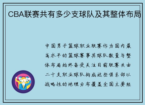 CBA联赛共有多少支球队及其整体布局